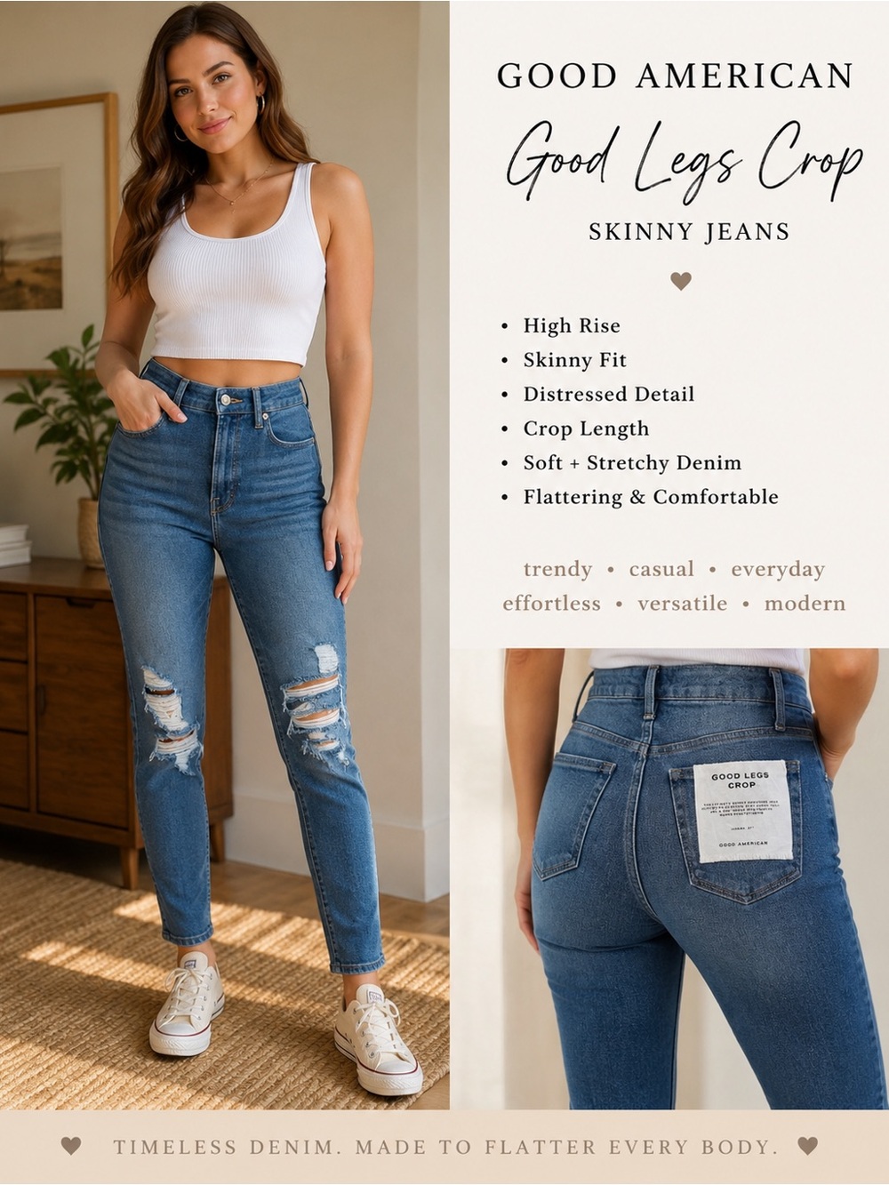 NWT  Good American Good Legs Crop Jeans 6/28 Blue Distressed High Rise Skinny